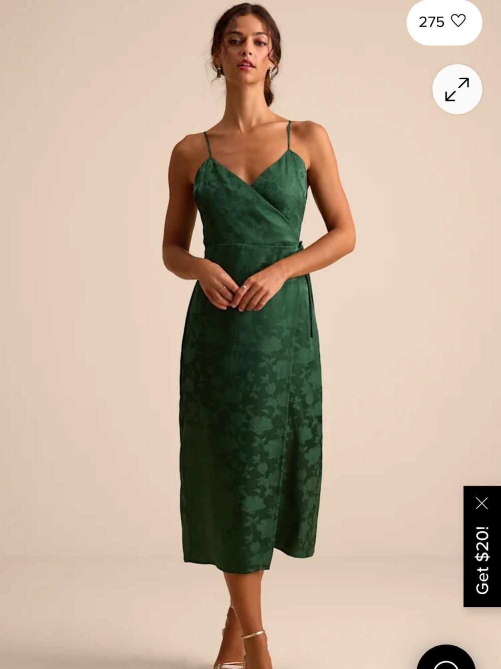 Lulu's Deep Green Floral Jacquard Slip Midi Dress